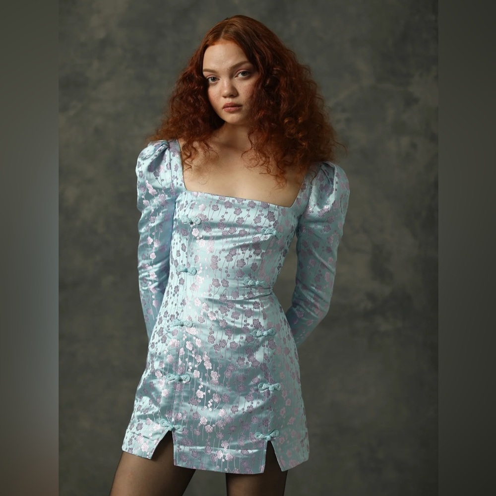 Sau Lee Jen Chinese Jacquard Dress in Blue Size US 10 NWT